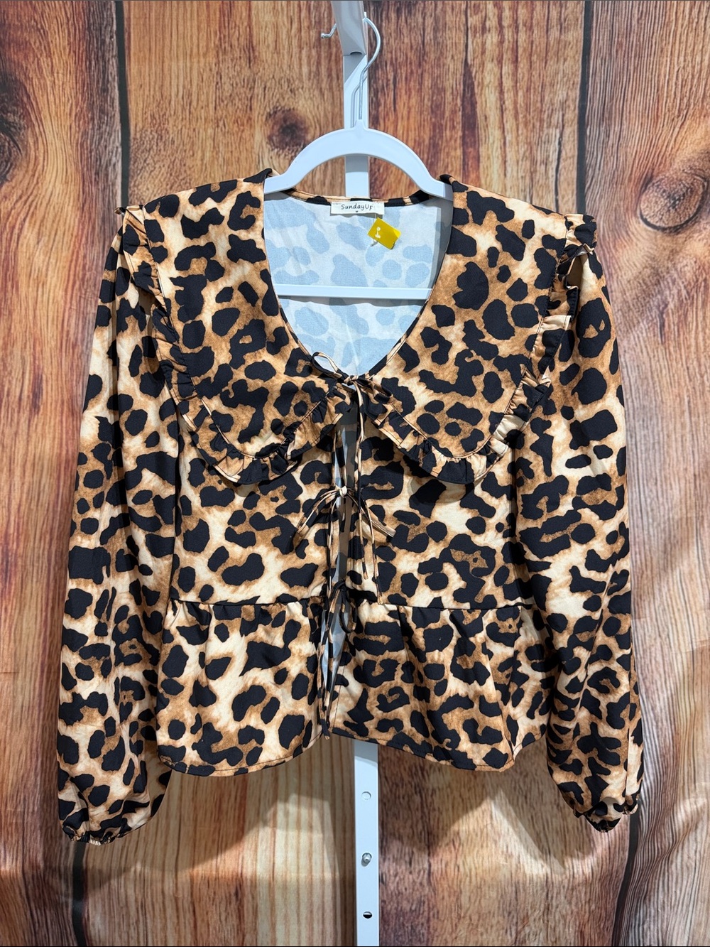 Sunday Up Tie Front Leopard Print Blouse Jacket Size M
